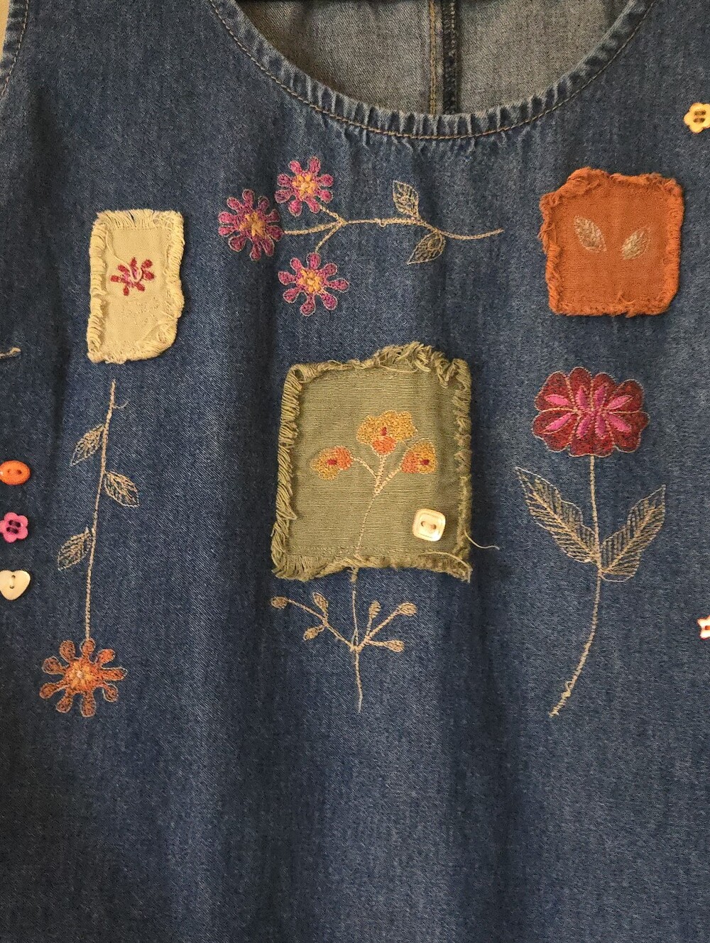 Marie Claire | Embroidered Denim Shift Dress, Size M - Picture 8 of 8